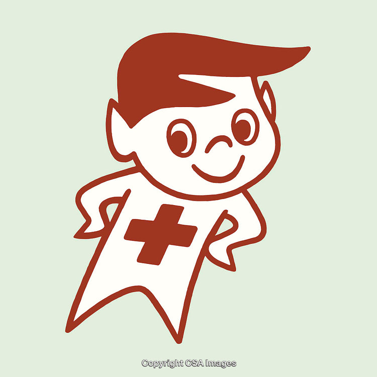Playful Medical Character Illustration in Vintage Line Art Style