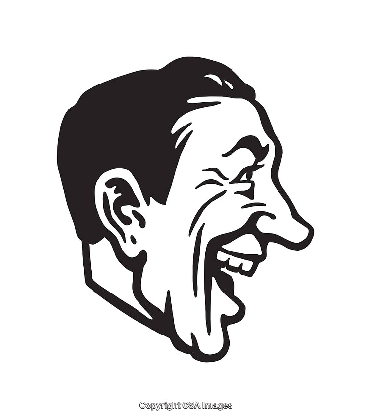 Retro Black and White Laughing Character Line Art Illustration