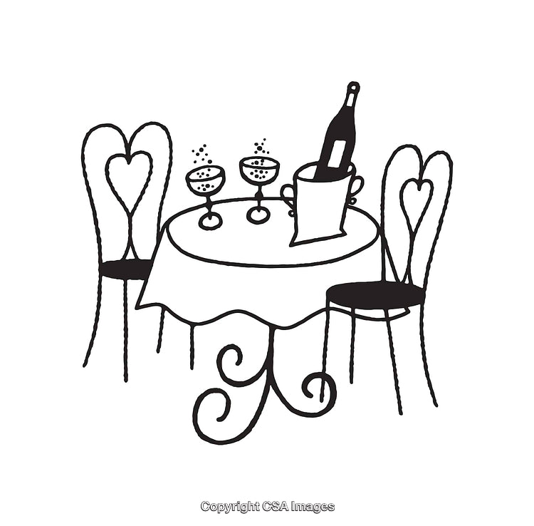 Romantic Line Art Illustration of Table With Two Heart Chairs