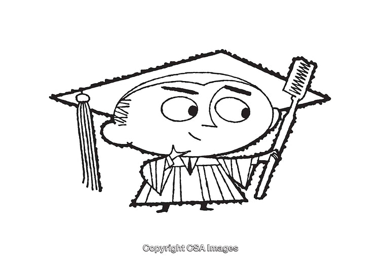 Illustration of a Graduate Holding a Large Toothbrush in Black and White