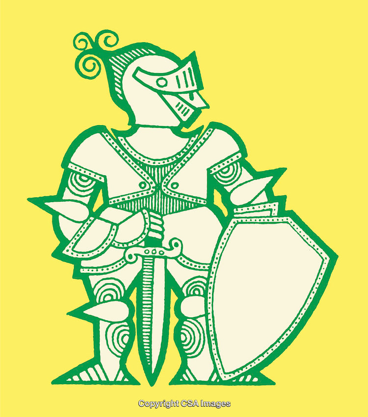 Color Line Art Illustration of a Knight in Green and Yellow