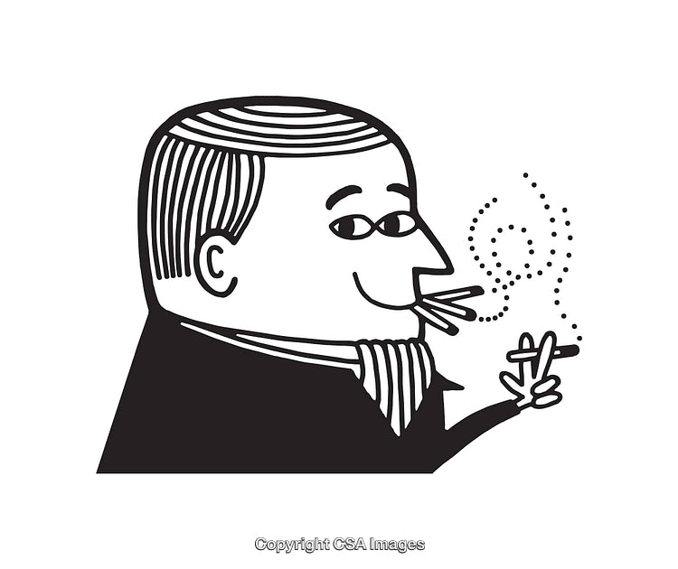 Black and White Line Art Illustration of a Man Smoking