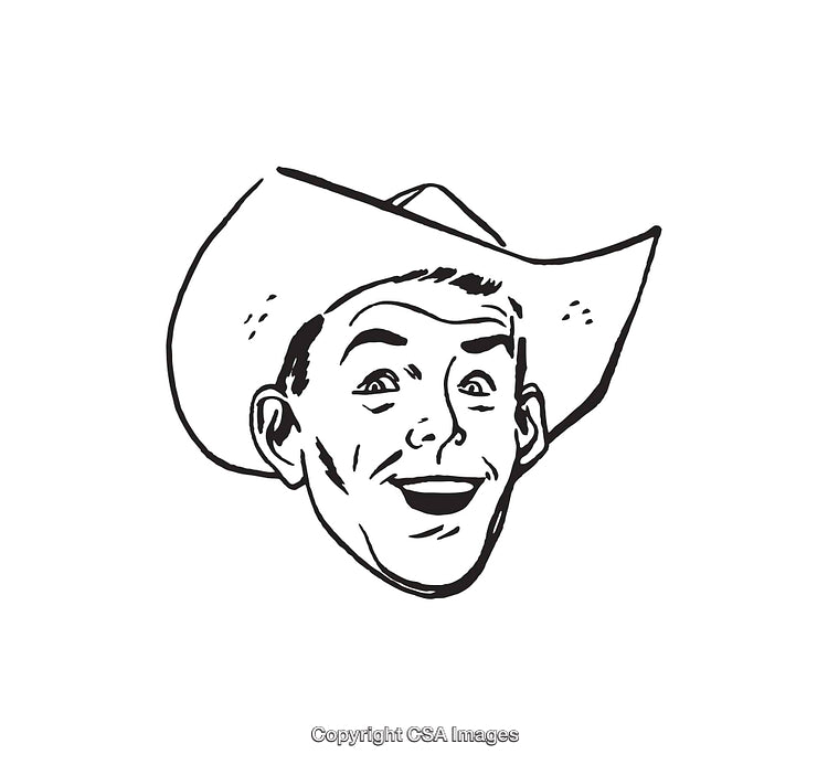Retro Illustration of a Cheerful Cowboy in a Wide-Brimmed Hat