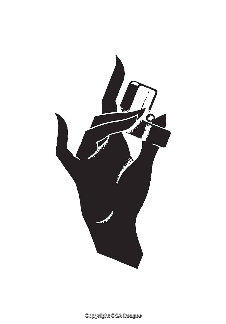 Elegant Black and White Line Art of a Hand Holding a Cigarette Case