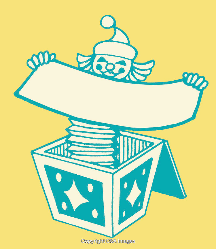 Illustration of a Playful Clown Emerging From a Classic Jack-in-the-Box Toy