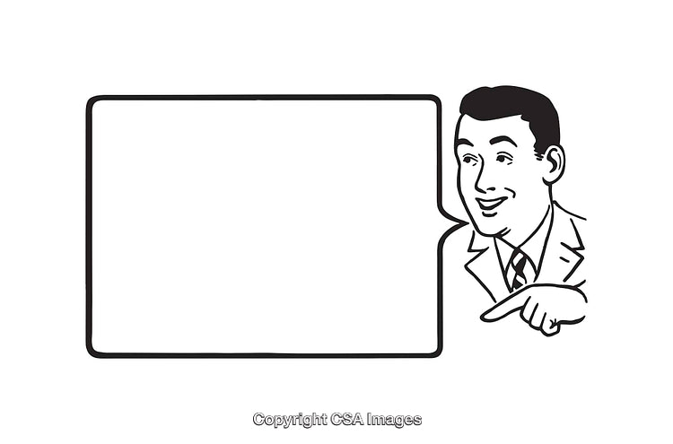 Black and White Line Art of Man with Empty Speech Bubble
