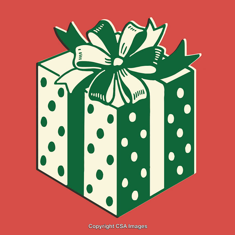 Polka Dot Gift Box with Bow Illustration on Red Background