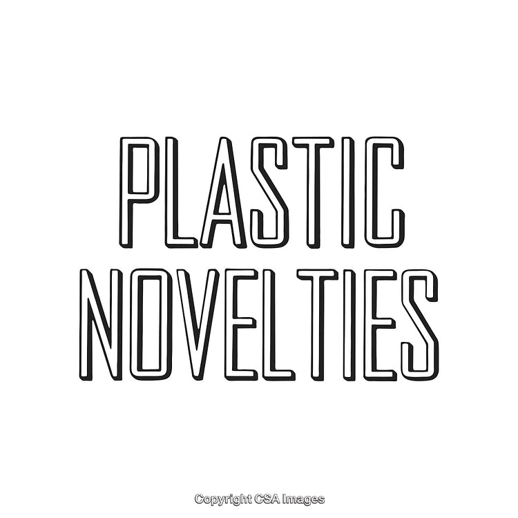Plastic Novelty Typography on White Background with Bold Minimalistic Font Design