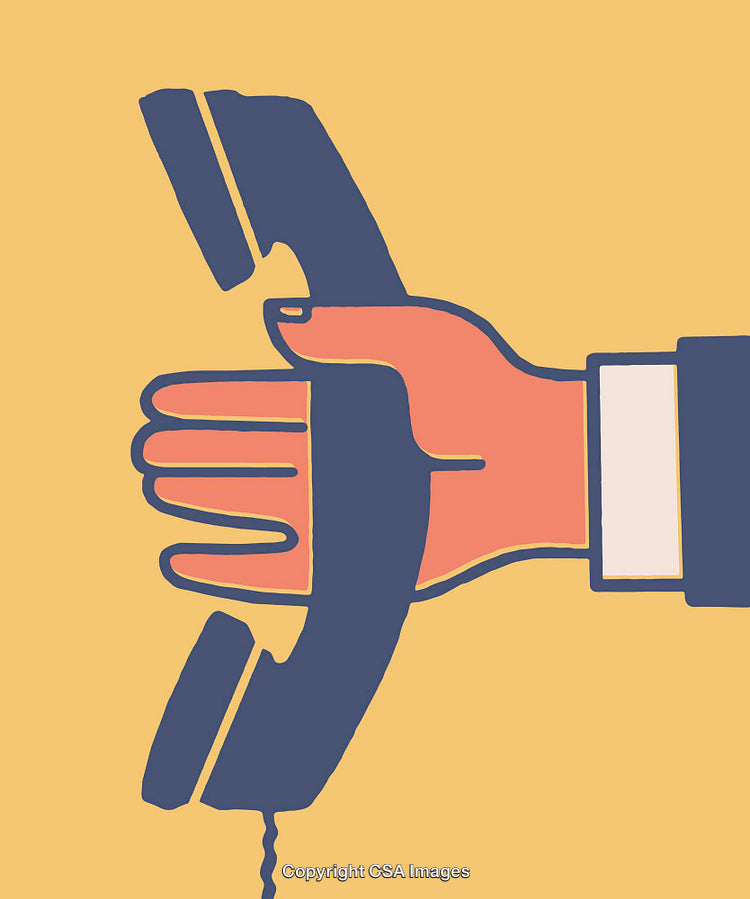 Colorful Illustration of a Hand Holding a Telephone Handset in Modern Style