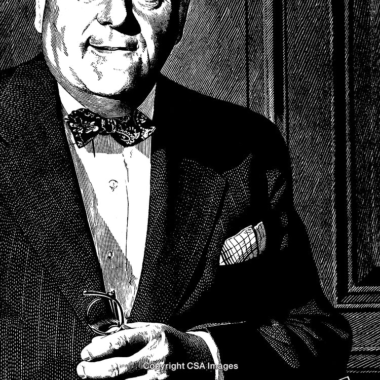 Black And White Engraving of a Distinguished Gentleman in Formal Attire