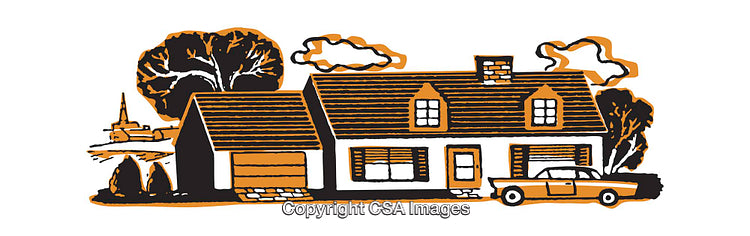 Charming Illustration of a Retro Family Home With Car in Midcentury Style