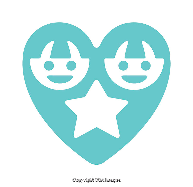 Turquoise Icon with Smiling Faces and Star in Heart Shape