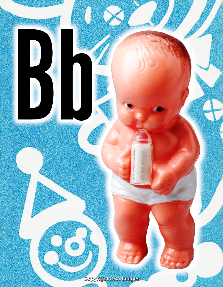 Baby Alphabet Art with Blue Background and Cute Toy Design