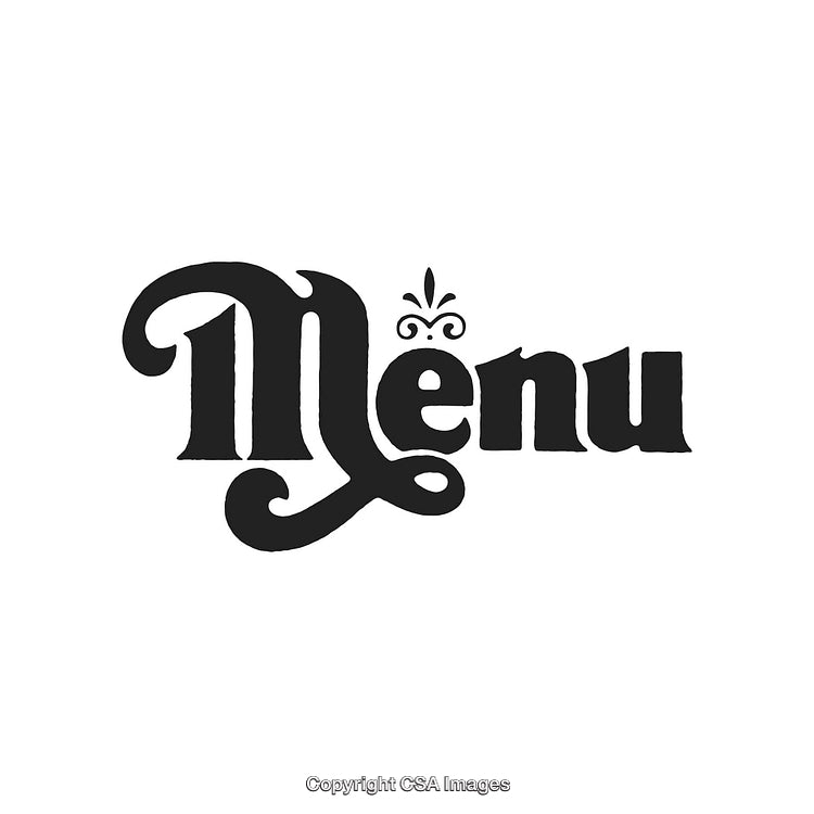 Elegant Black And White Design Of The Word Menu With Decorative Elements