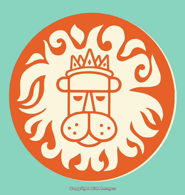 Stylized Line Art Lion Illustration With Crown and Flowing Mane