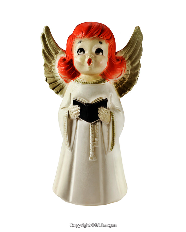Vintage Figurine of Angel with Book Singing Hymns in White and Gold