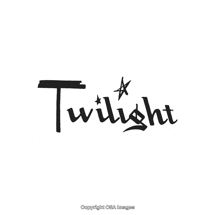 Hand-Drawn 'Twilight' Text with Decorative Stars on White Background