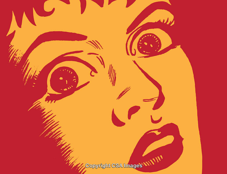 Pop Art Style Illustration of Shocked Facial Expression with Vibrant Colors