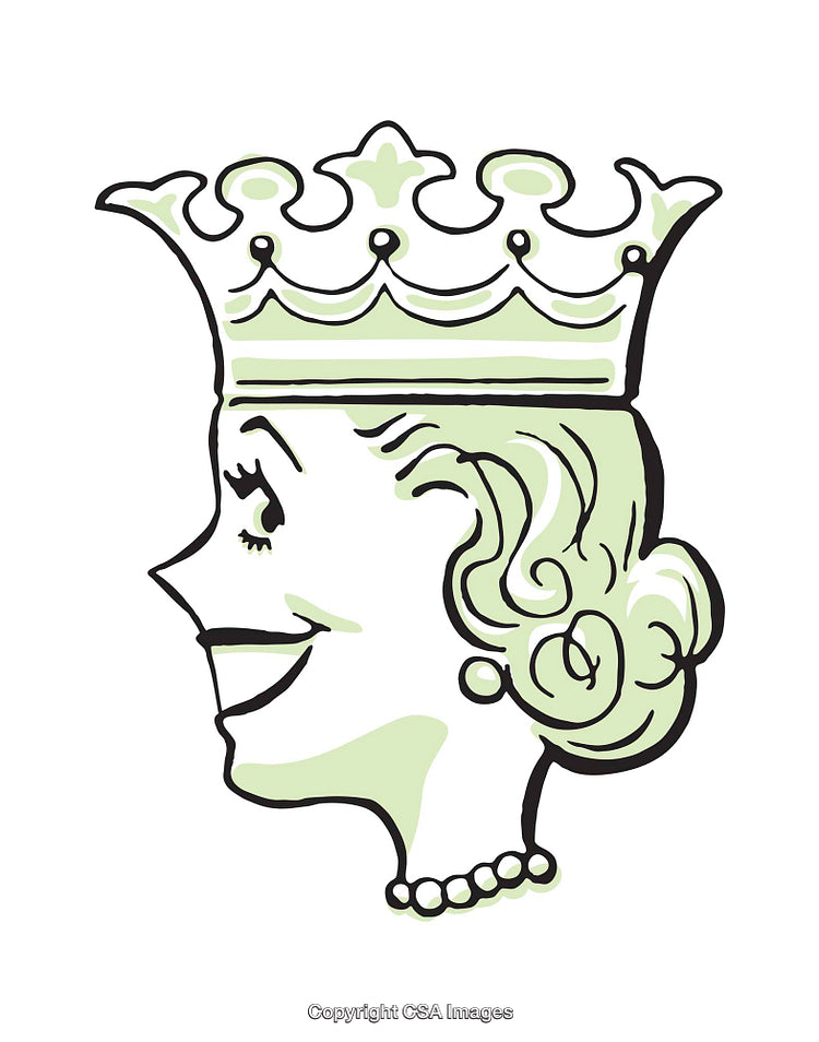 Vintage Illustration of Royal Woman Wearing a Crown and Pearl Necklace