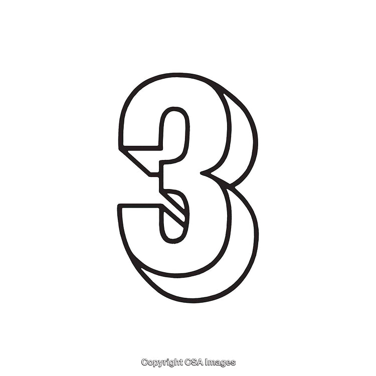 Illustration of a Bold Three in Outline Style with Clean Design