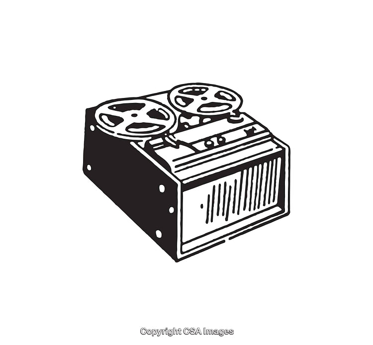 Vintage Audio Recorder Line Art Illustration in Black and White