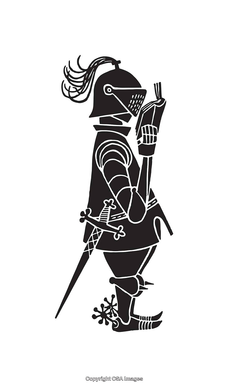 Silhouette Of Knight Reading a Book in Detailed Armor