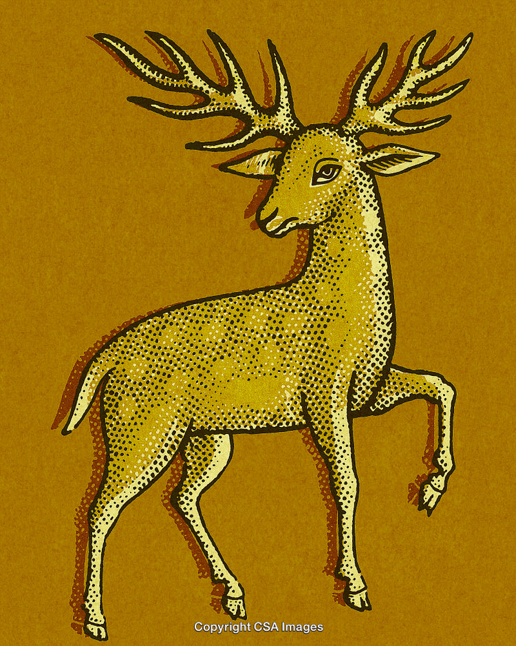 Artistic Illustration of a Majestic Deer with Antlers on Golden Background
