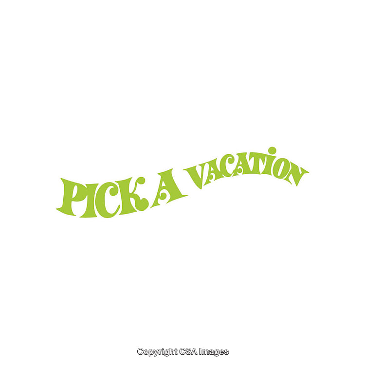 Bright Green Pick a Vacation Text in Decorative Font on White