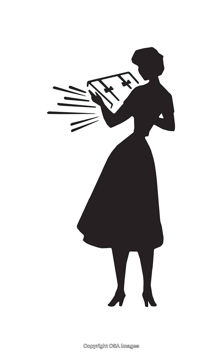 Silhouette of a Woman Holding a Tray in Retro Style Illustration
