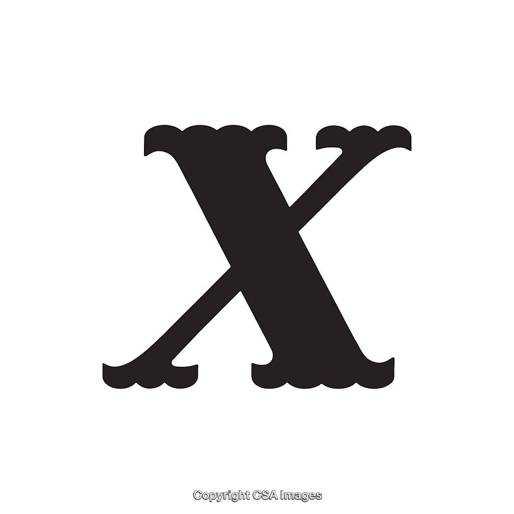 Vintage Styled Black Letter X on a White Background