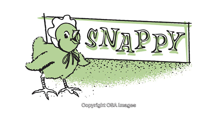 Vintage Cartoon Chick Illustration with Green Background and "Snappy" Text