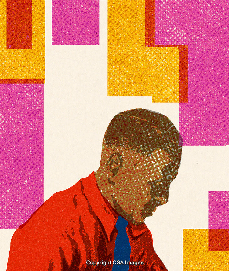 Colorful Abstract Art Depicting a Man in a Thoughtful Pose