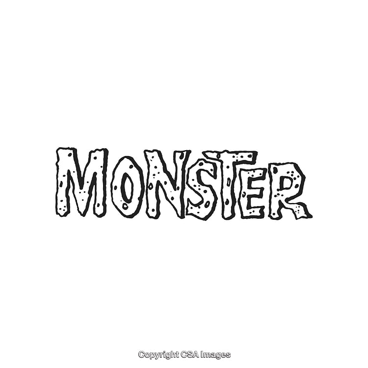 Stylized Black And White Monster Text With Playful Vibes and Spooky Features