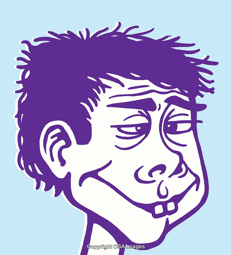 Humorous Purple Line Art Illustration of a Cartoon Character's Face