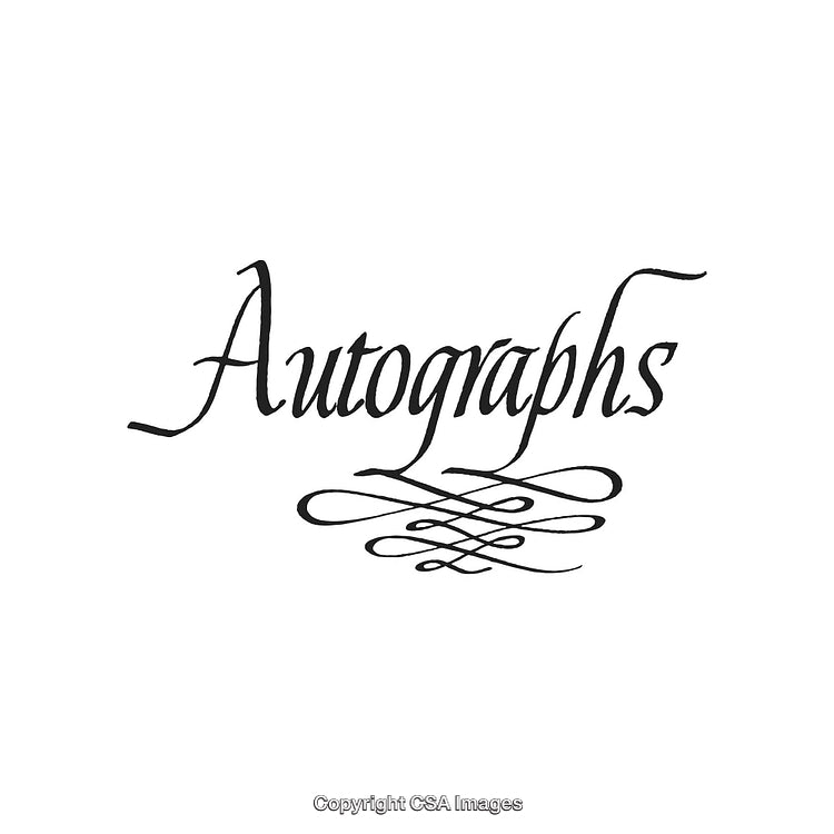 Elegant Script Design Featuring the Word 'Autographs' with Artistic Scroll Ornamentation