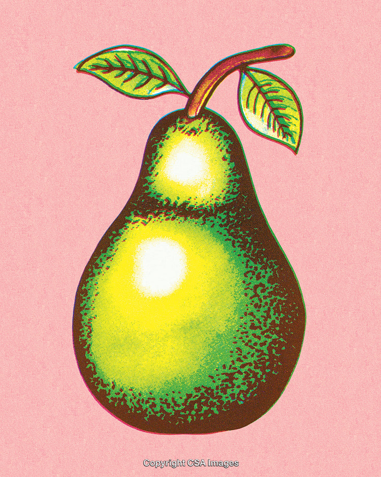 Stylized Illustration of a Pear Fruit on a Pink Background