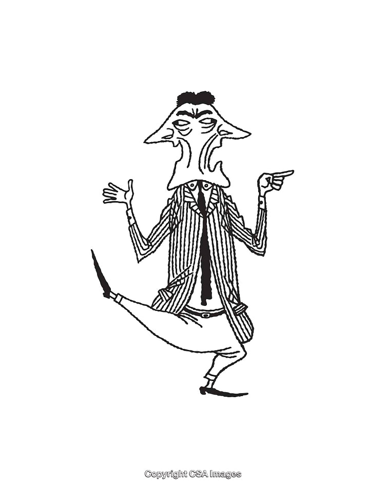 Quirky Black And White Line Art Illustration of Character in Motion