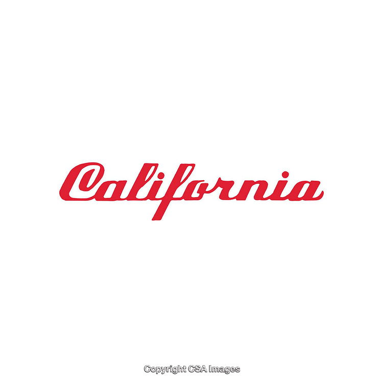 Stylized California Typography in Red on White Background