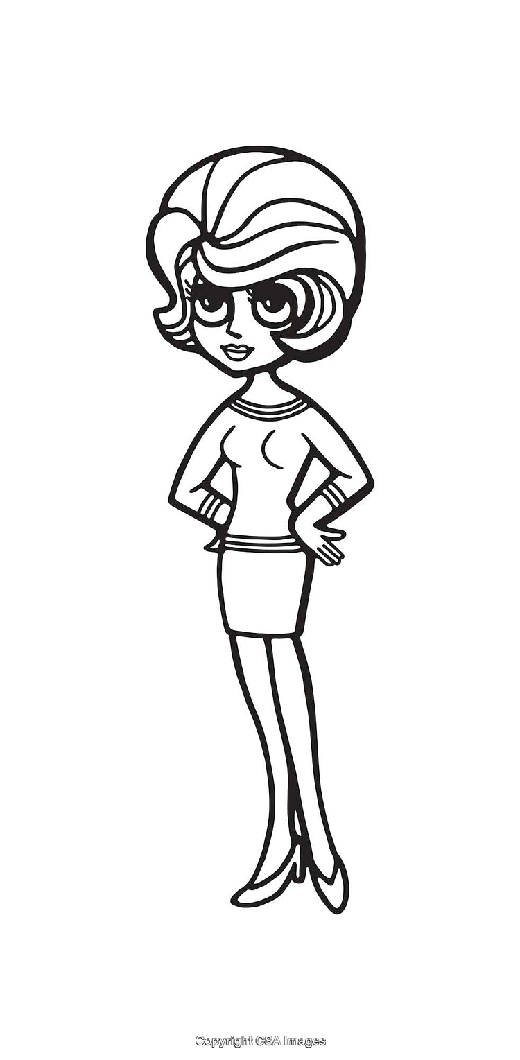 Retro Style Black and White Line Art Illustration of a Woman