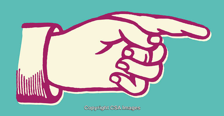 Retro Pointing Hand Illustration in Vintage Style with Bold Lines