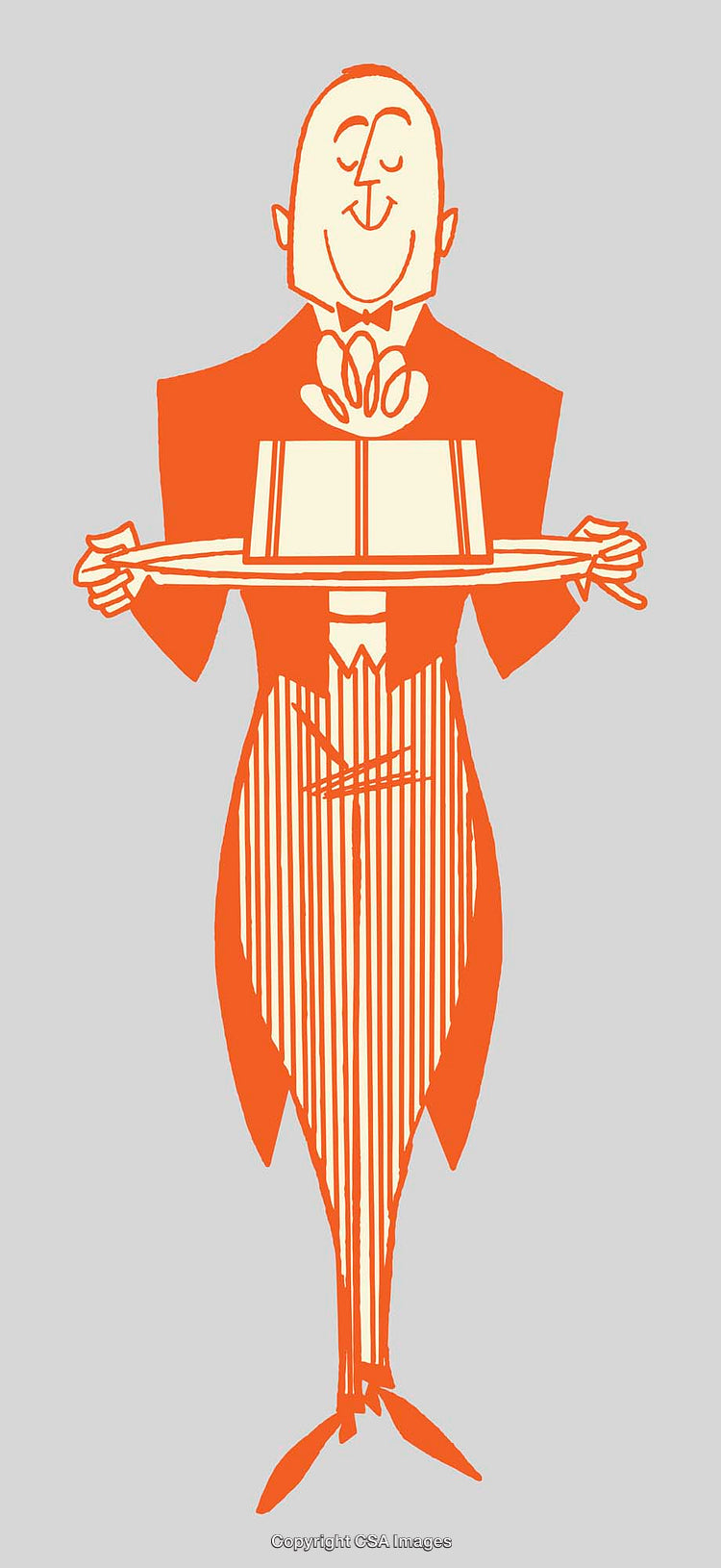 Abstract Illustration of a Waiter Serving a Tray in Minimalist Style
