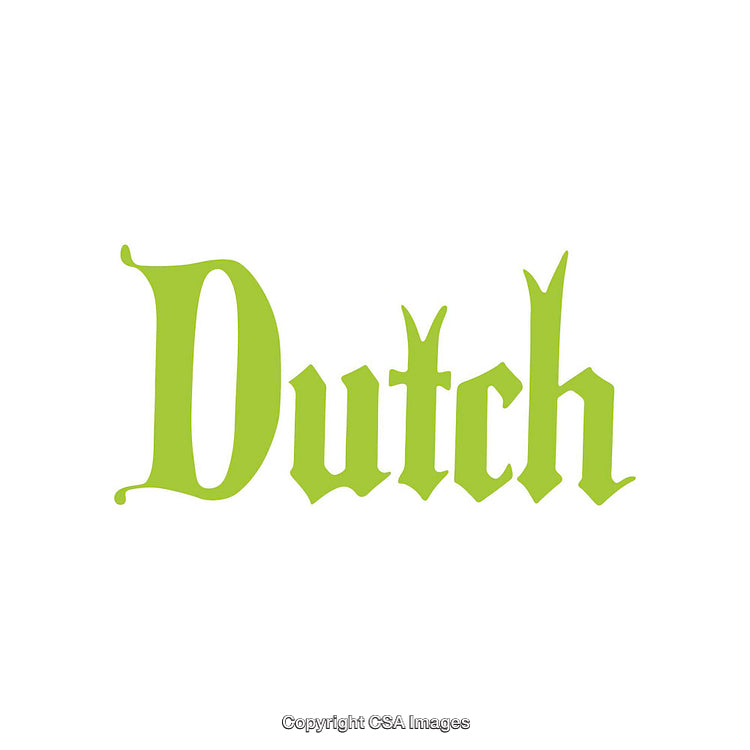 Stylized Green Typography 'Dutch' on White Background in Gothic Font