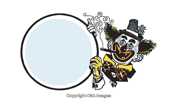 Colorful Illustration of a Clown with a Round Frame and Playful Expression