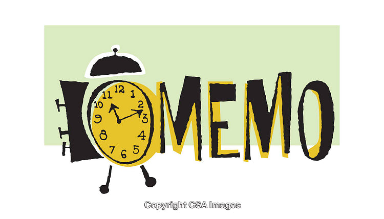 Playful Illustration with Alarm Clock and "Memo" Typography