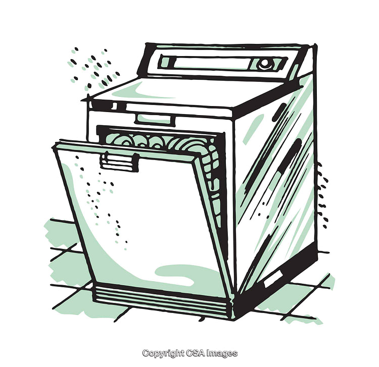 Illustration of an Open Dishwasher with Dishes Inside