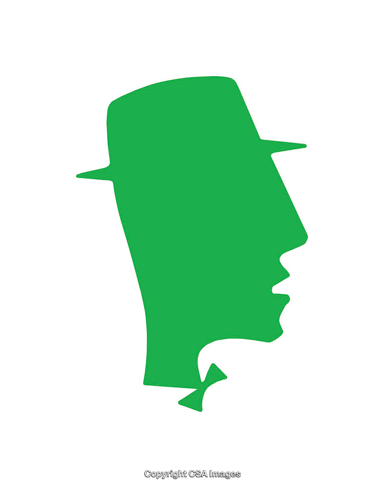 Green Silhouette of Face Combining Human and Bird Shapes on White Background