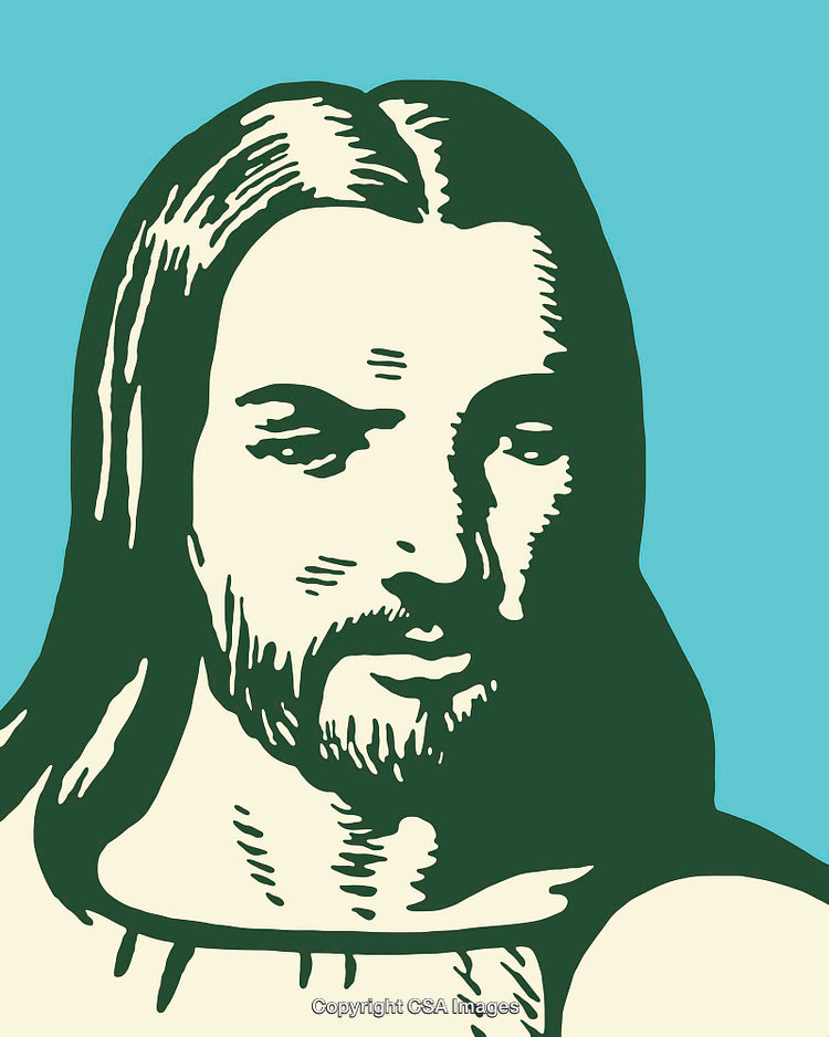 Minimalist Line Art Illustration of a Bearded Figure on Turquoise Background