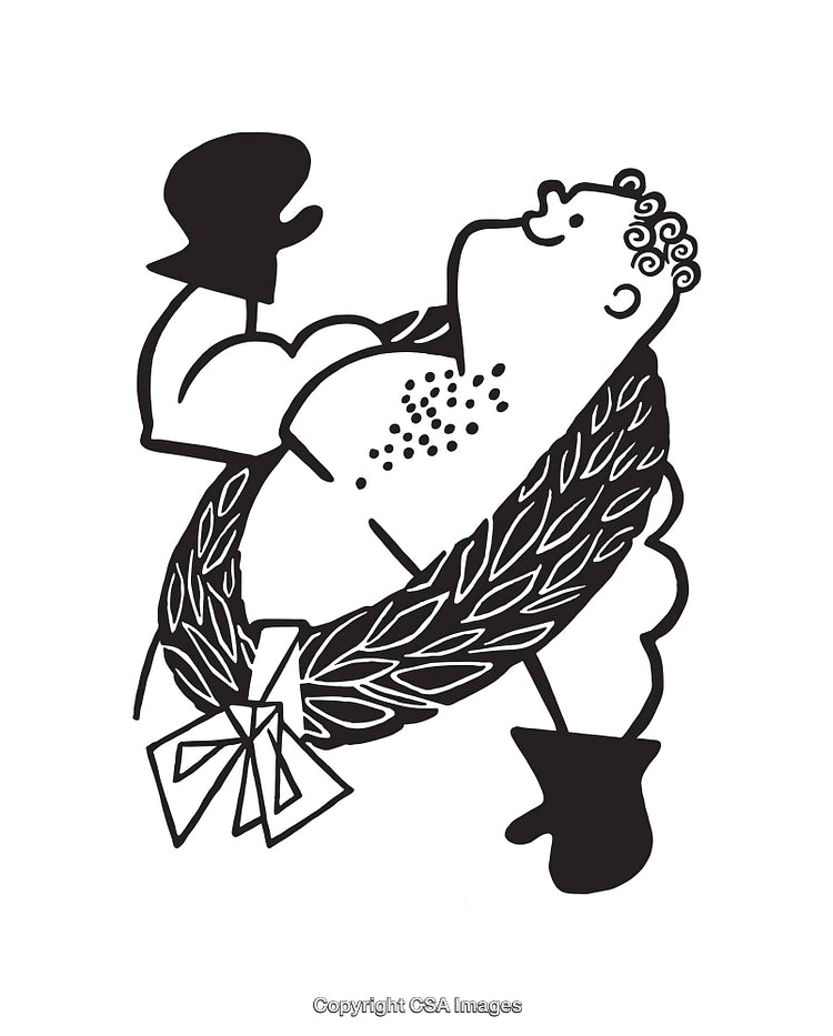 Black and White Illustration of Celebratory Boxer with Laurel Wreath