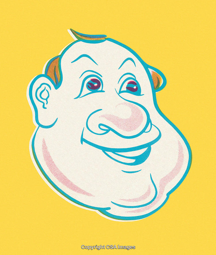 Colorful Retro Illustration of a Cheerful Rounded Character Profile