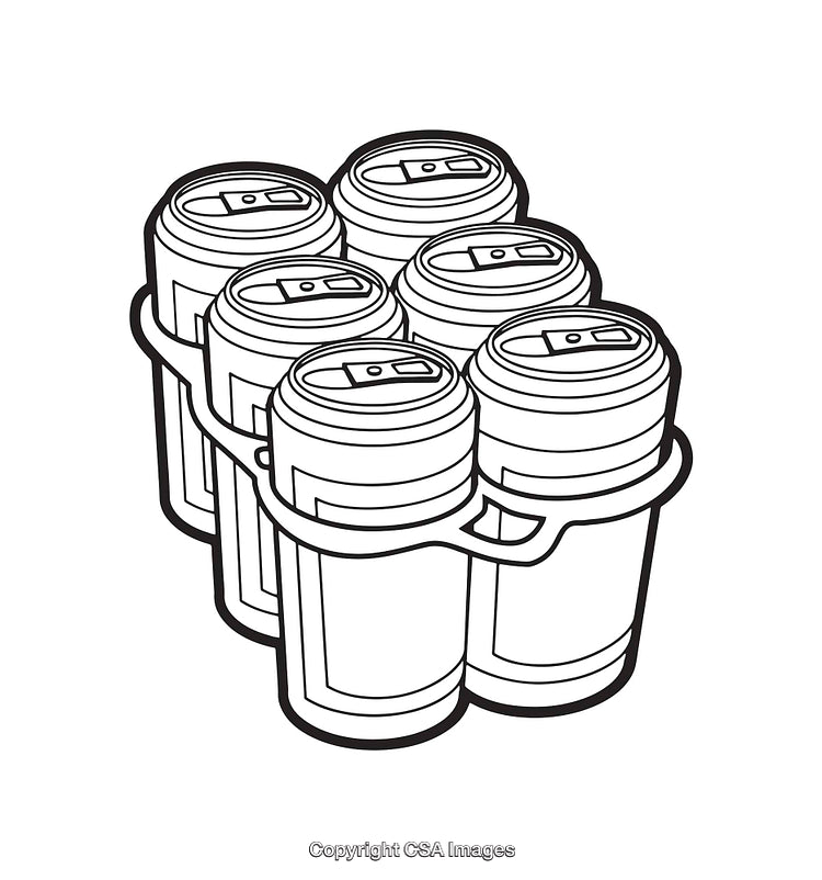 Line Art Illustration of Six Pack Cans in Carrier